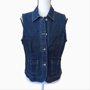 French Dressing Denim Button Up Vest MEDIUM Blue Pockets